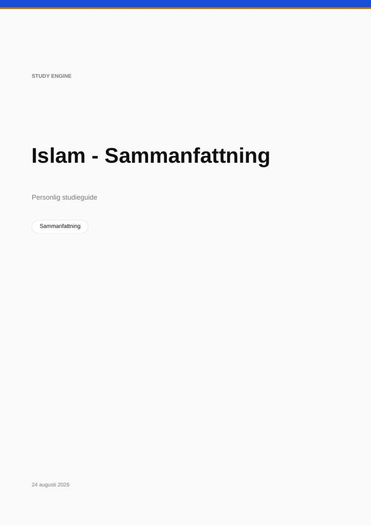 Sida 1 av exempelstudieguiden om islam skapad med Pluggio