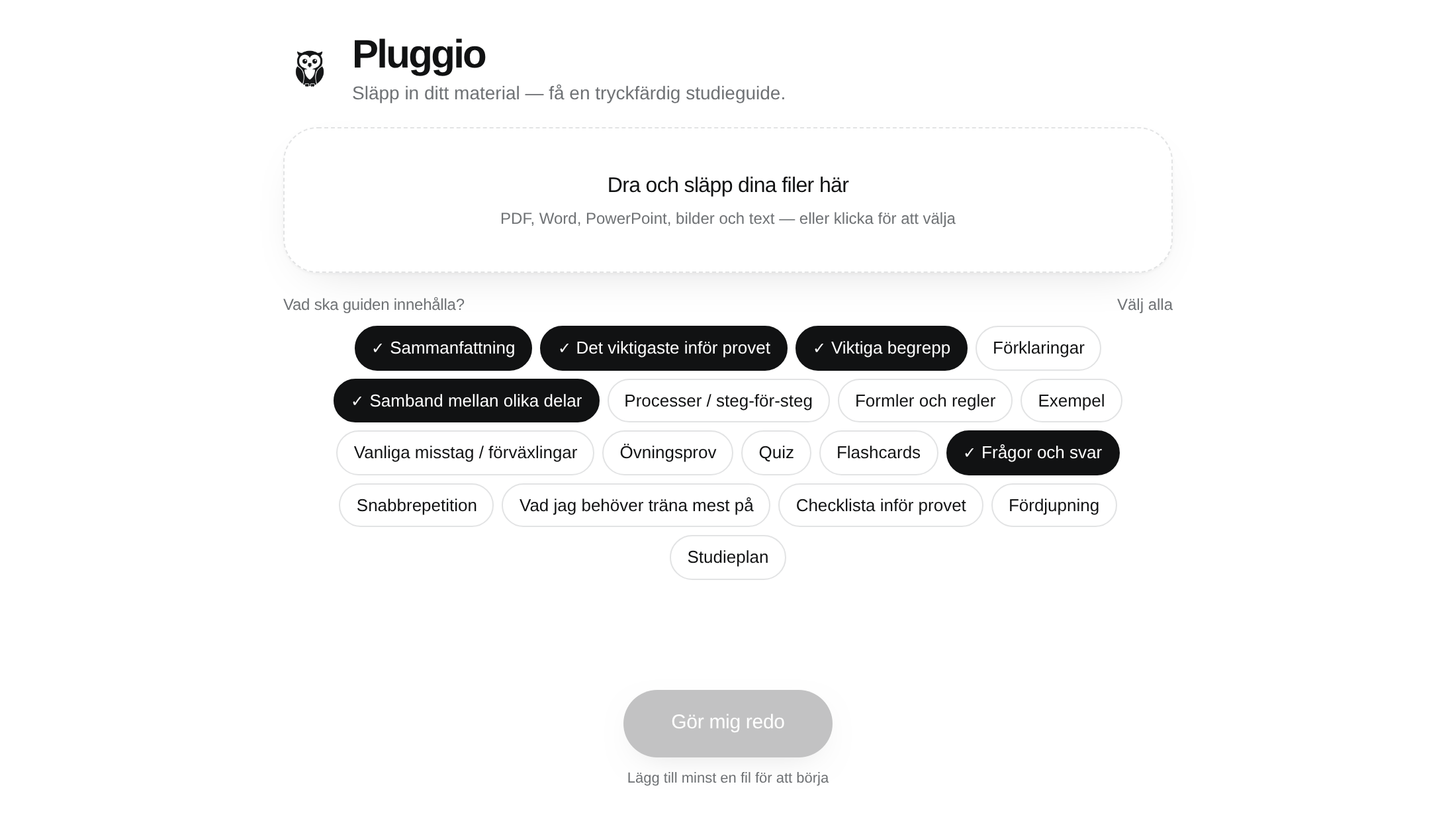 Färdigt pluggpapper, quiz och presentation i Pluggio — klart för nedladdning och plugg